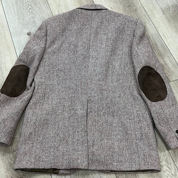 VTG HARRIS TWEED Brown Herringbone 2-Btn Sport Jacket Blazer sz US 40 R - Picture 7 of 7